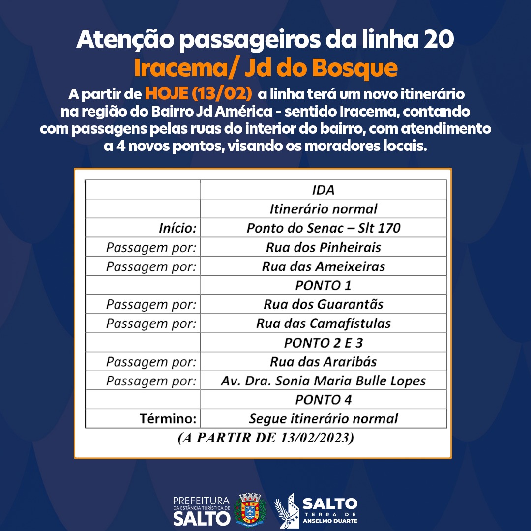 Salto: transporte coletivo – Linha 20 sofre mudanças