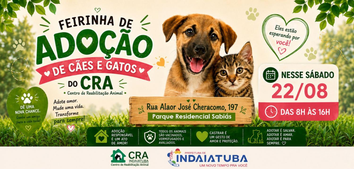 Centro de Reabilitação Animal de Indaiatuba realiza feira de adoção de cães e gatos neste sábado