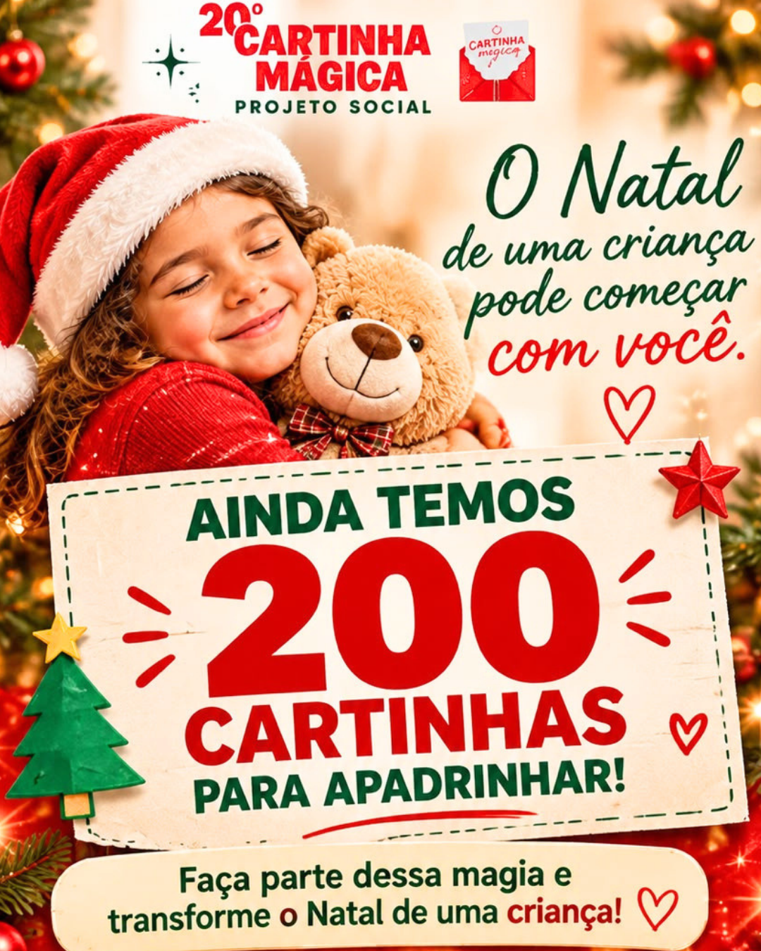 Projeto Cartinha Mágica busca padrinhos para 160 crianças e apoio para realizar sua 20ª edição